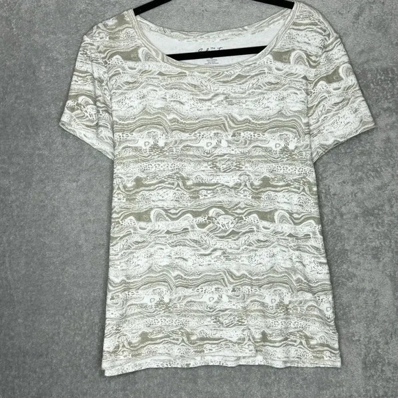 Bay Studio Tops - Bay Studio Womens Top Medium Brown Striped Short Sleeve Round Neck Knit